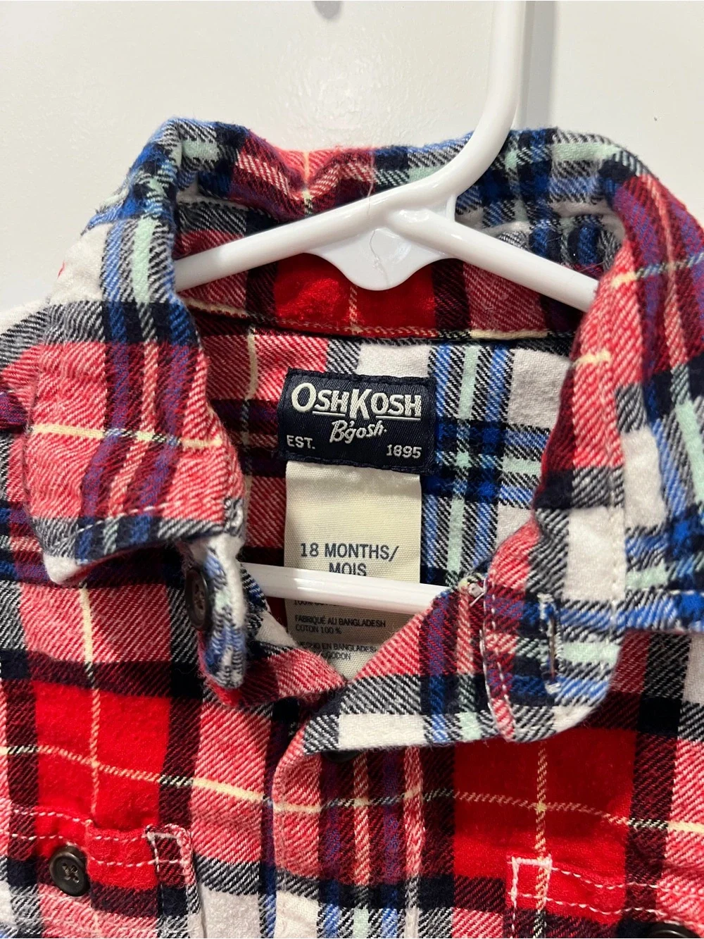 OshKosh B’gosh Red Plaid Flannel Bodysuit | 18 Months